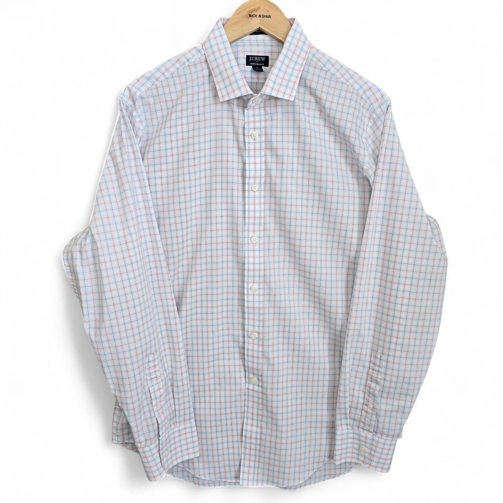 J Crew Shirt Mens Large Blue Pink Button Slim Fit Performance Long Sleeve Career